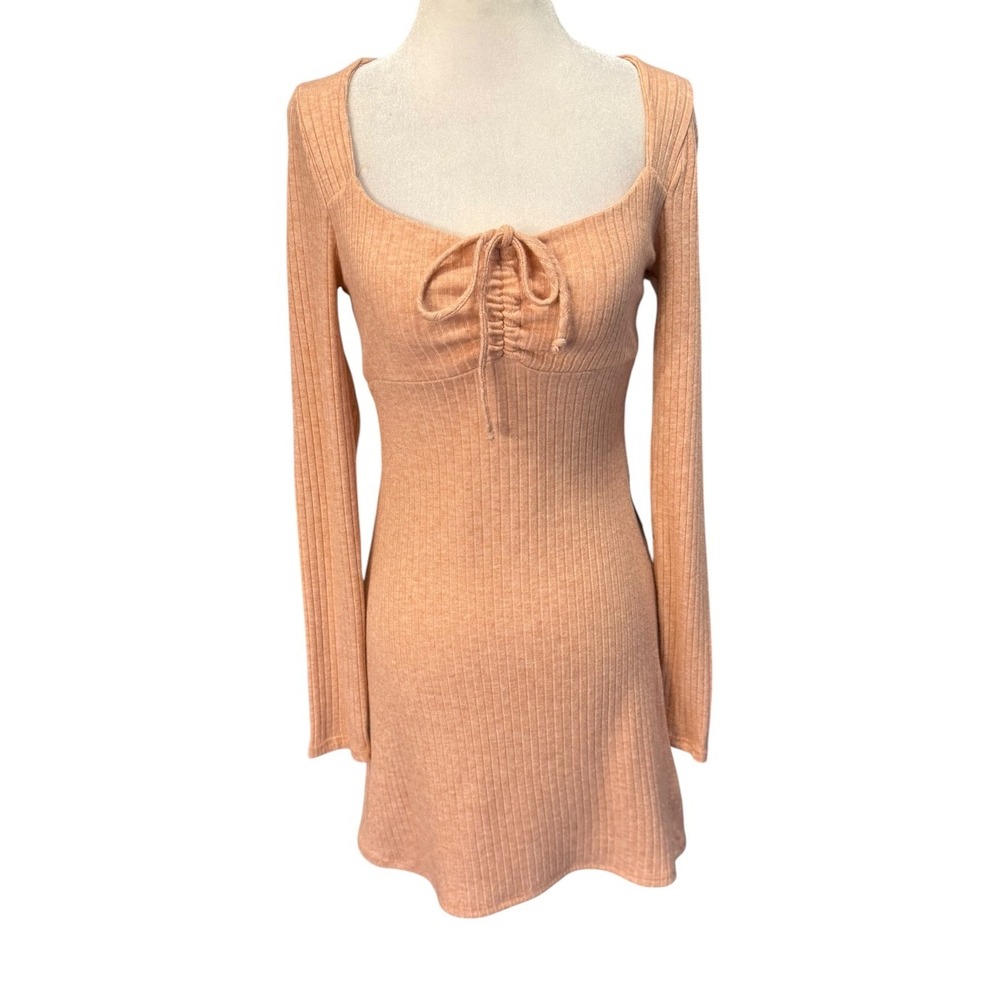 Nordstrom Rack Rose Ribbed Long Sleeve Cinched Mini Dress Size Medium NEW